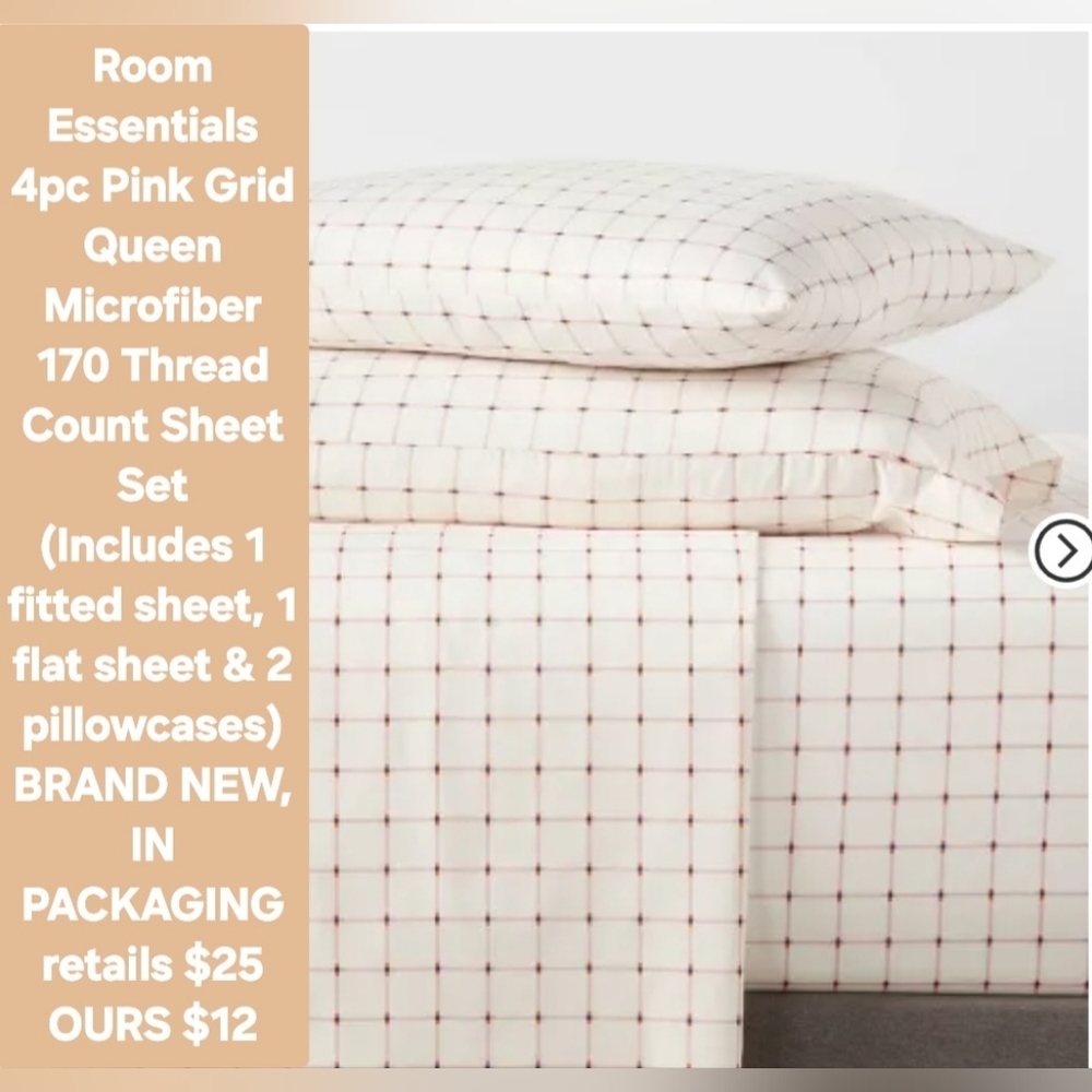 Room Essentials Pink Grid Microfiber Sheet Set